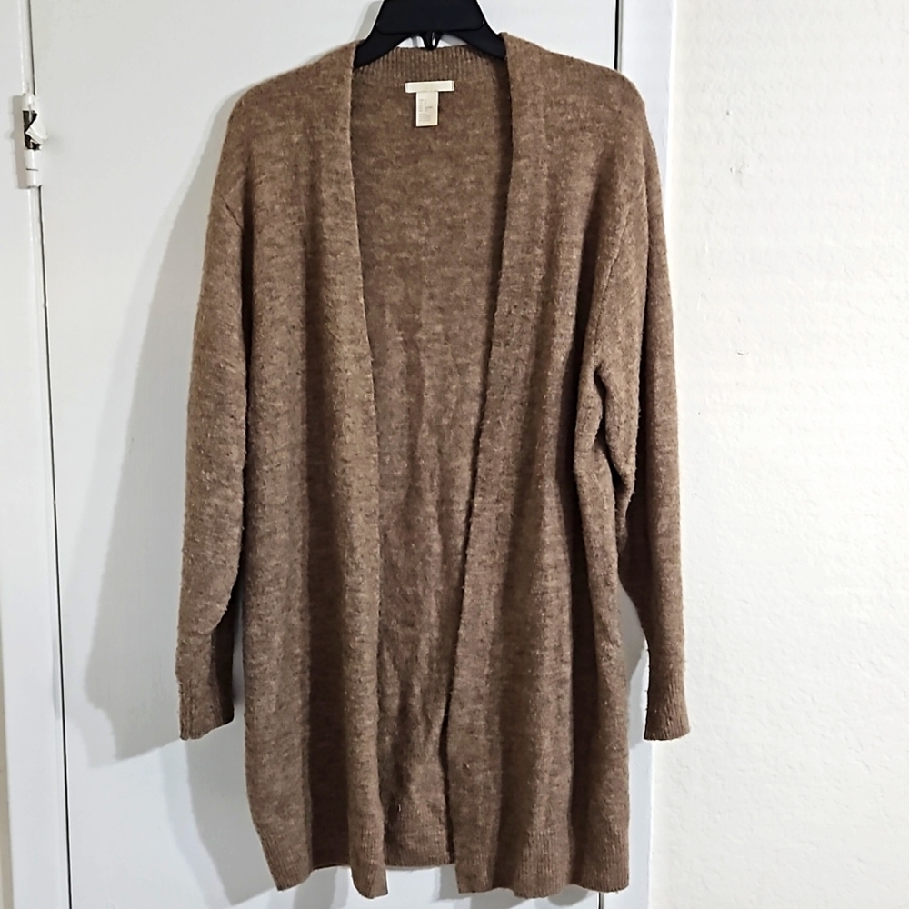 H&M Long Brown Open Front Cardigan Sweater (Size S)
